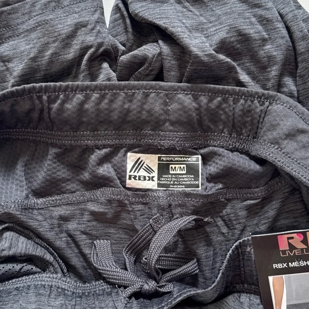 RBX Active Mens Mesh Space Dye Shorts Charcoal Heather Grey Gym Training Size M